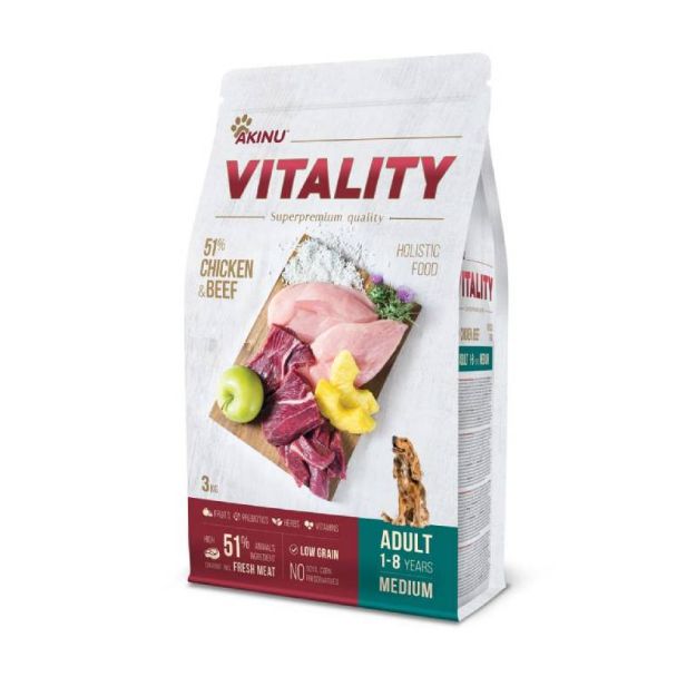 Εικόνα της Akinu vitality dog adult medium chicken & beef 3kg